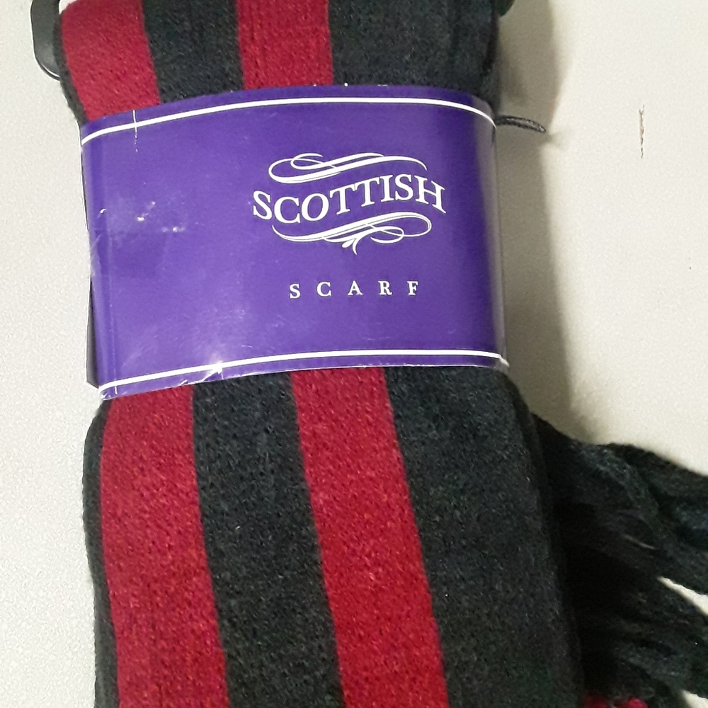 Scottish Scarf 100% Acrylic Black & Red Striped Feels Like Wool